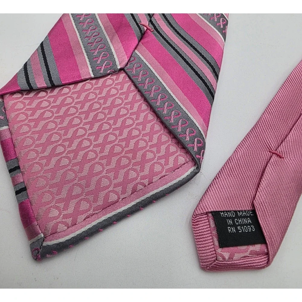 Real Men Wear Pink Diane Katzman Silk Tie Breast Cancer Awareness Striped Pink
